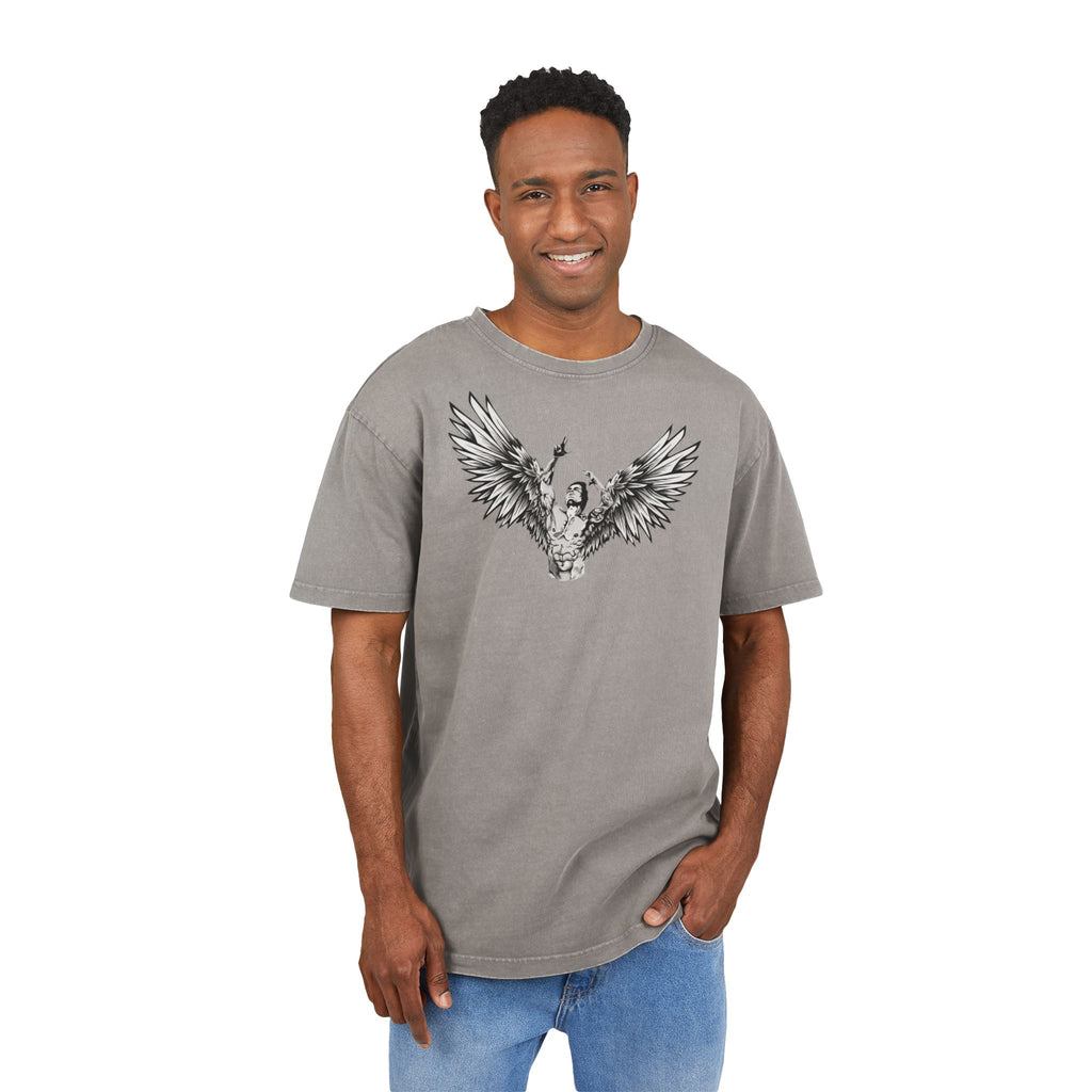 Grey Mens Oversize Tee — Zyzz Pump Cover Angel Wings Graphic "We're All Gonna Make It Brah"
