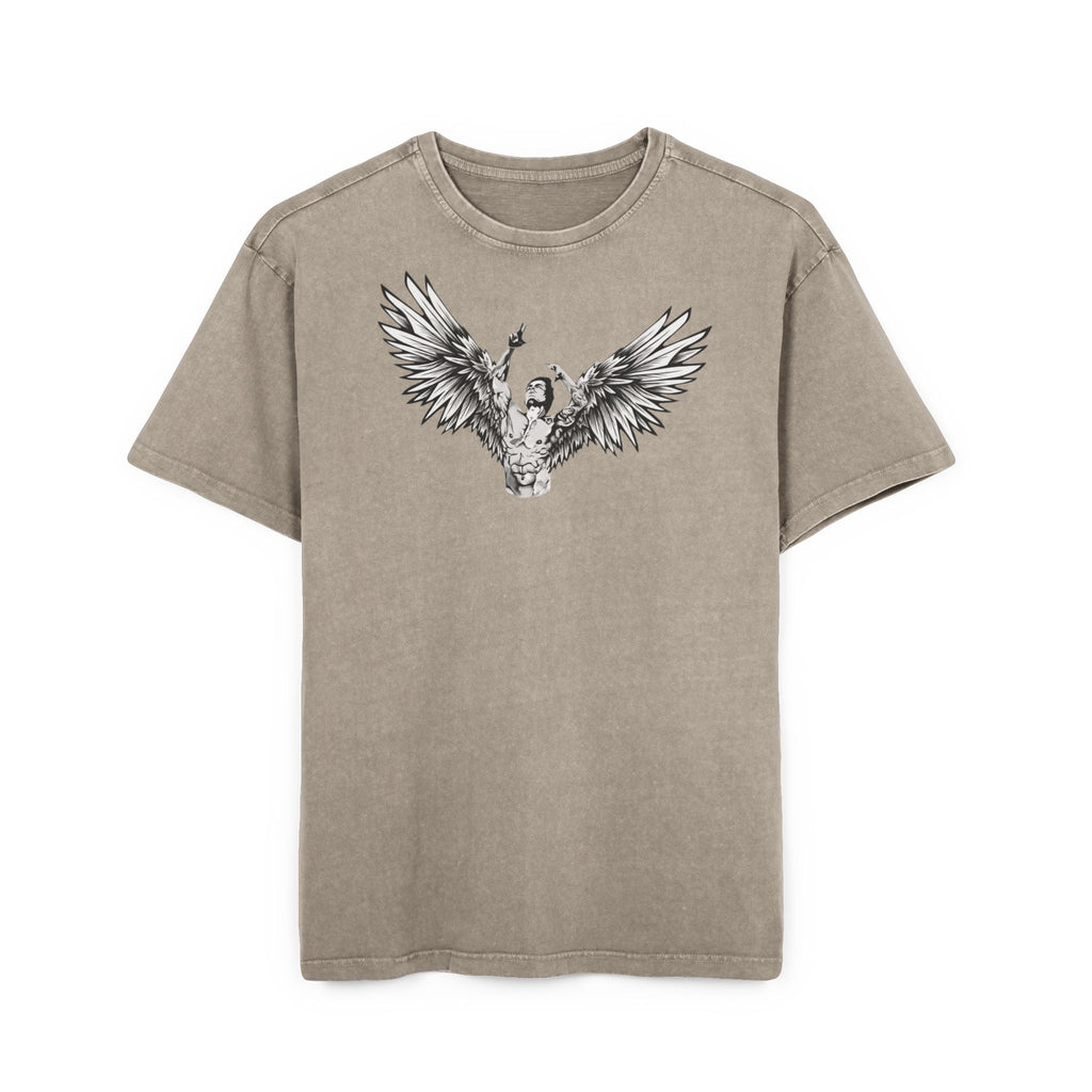 Khaki Mens Oversize Tee — Zyzz Pump Cover Angel Wings Graphic "We're All Gonna Make It Brah"