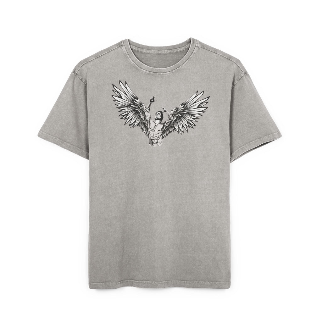 Grey Mens Oversize Tee — Zyzz Pump Cover Angel Wings Graphic "We're All Gonna Make It Brah"