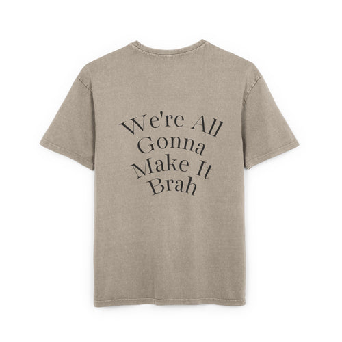 Khaki Mens Oversize Tee — Zyzz Pump Cover Angel Wings Graphic "We're All Gonna Make It Brah"
