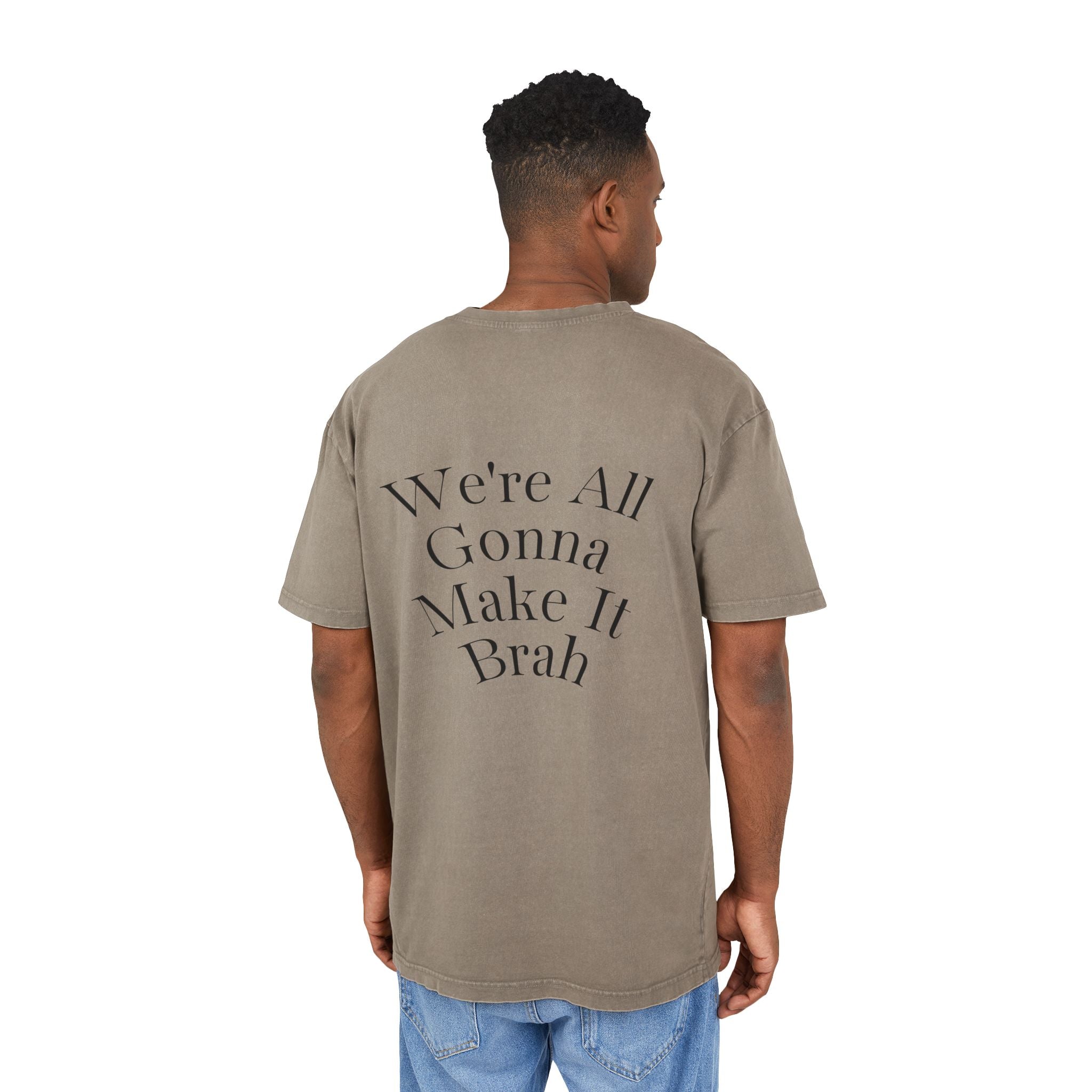 Khaki Mens Oversize Tee — Zyzz Pump Cover Angel Wings Graphic "We're All Gonna Make It Brah"