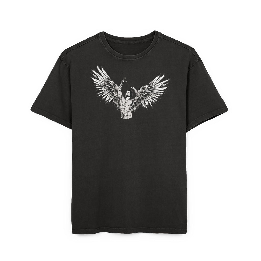 Black Mens Oversize Tee — Zyzz Pump Cover Angel Wings Graphic "We're All Gonna Make It Brah"