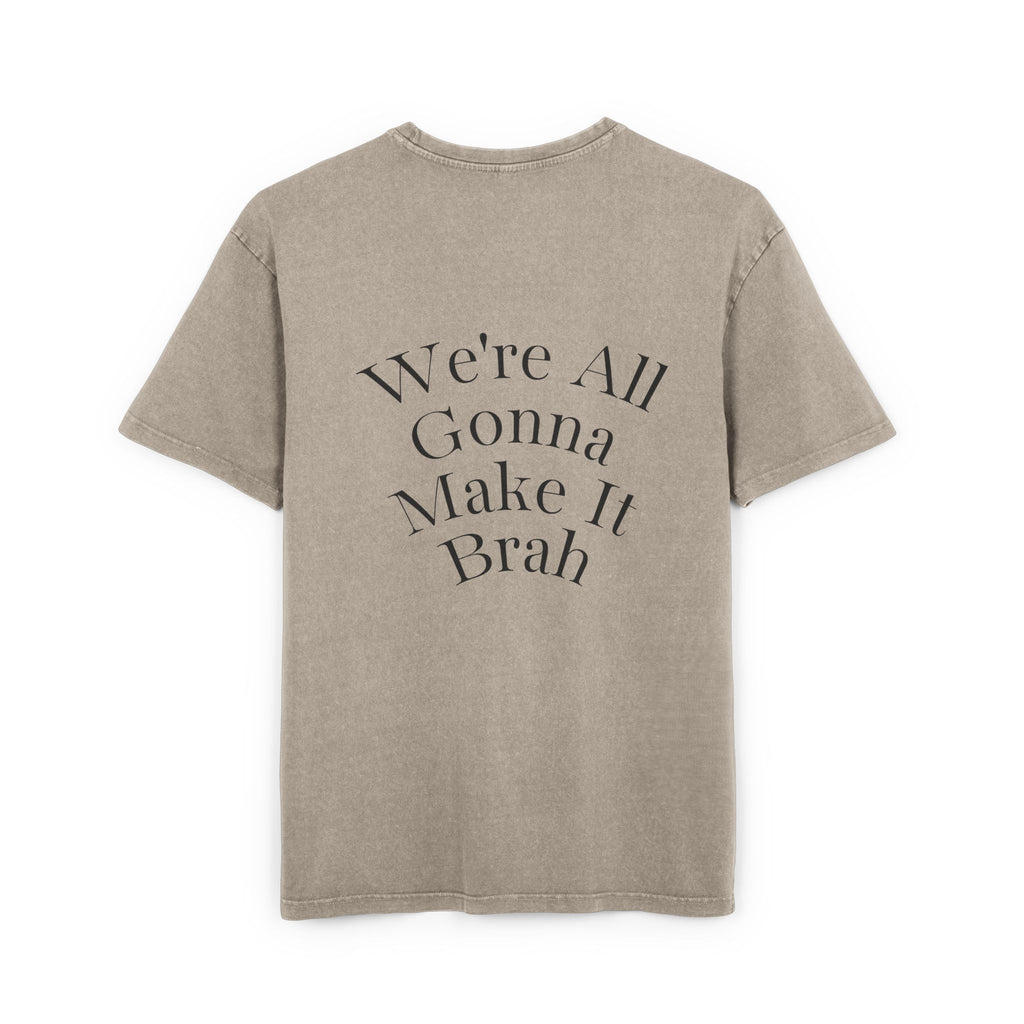 Khaki Mens Oversize Tee — Zyzz Pump Cover Angel Wings Graphic "We're All Gonna Make It Brah"