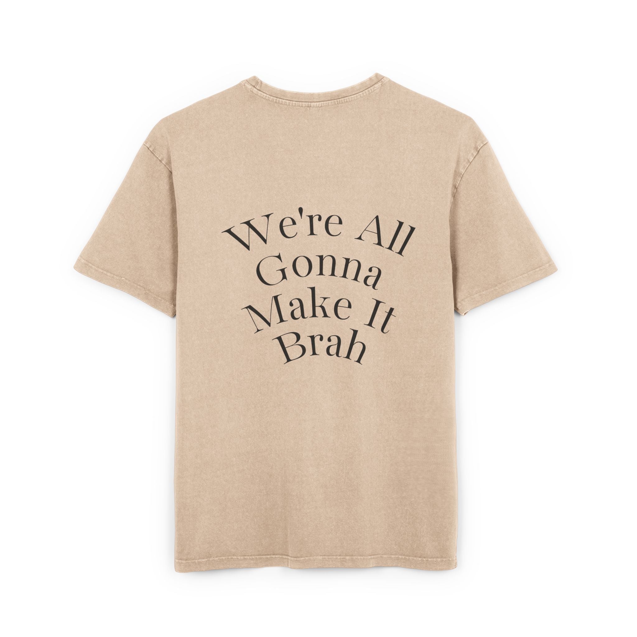 Beige Mens Oversize Tee — Zyzz Pump Cover Angel Wings Graphic "We're All Gonna Make It Brah"