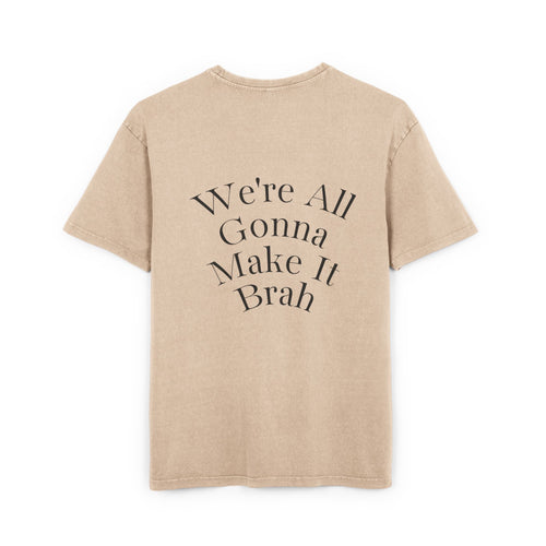 Beige Mens Oversize Tee — Zyzz Pump Cover Angel Wings Graphic "We're All Gonna Make It Brah"