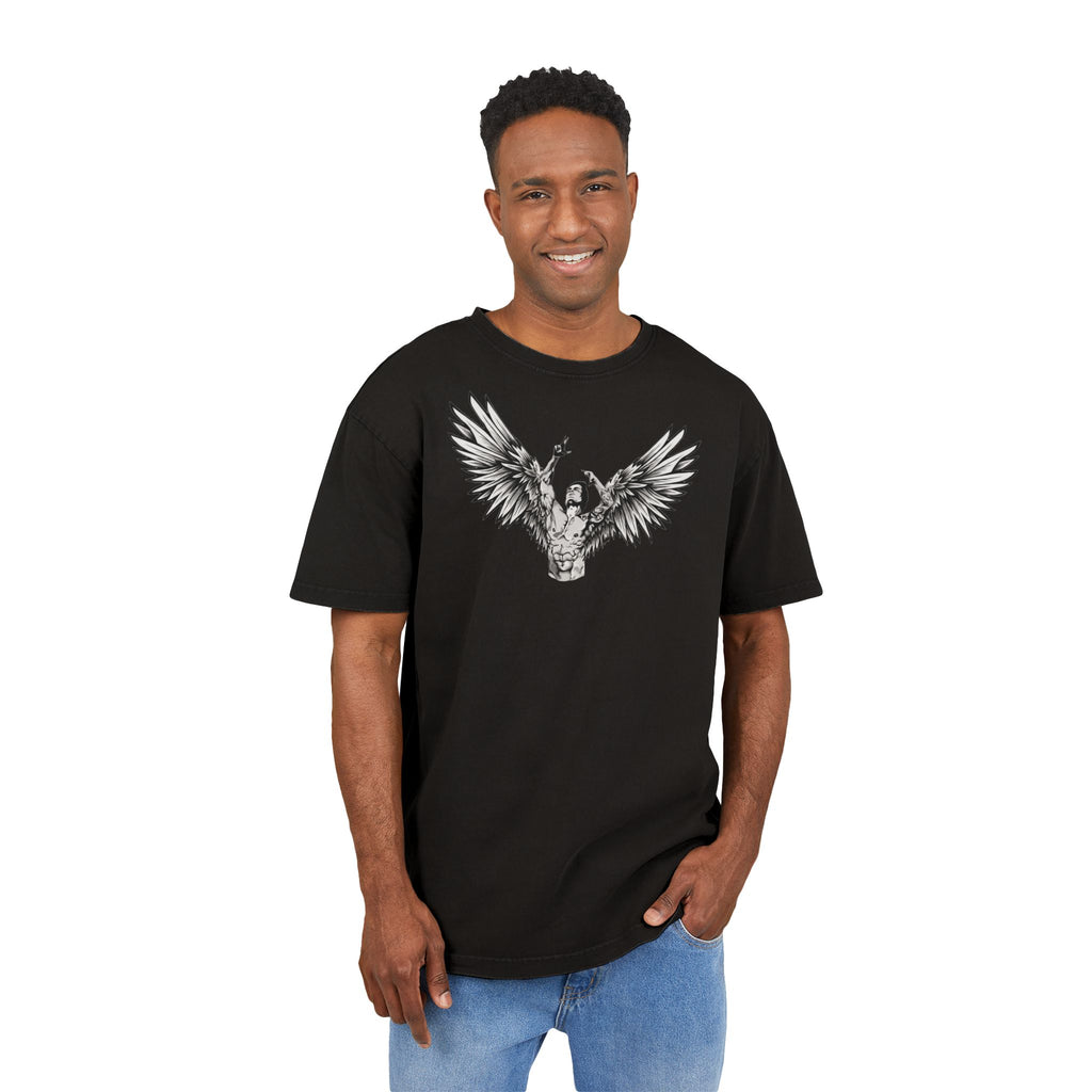 Black Mens Oversize Tee — Zyzz Pump Cover Angel Wings Graphic "We're All Gonna Make It Brah"